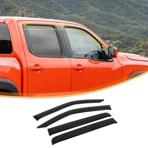 4pcs Original Window Visors Compatible with 2022+ Nissan Frontier Extra Durable Tape-on, UV Protection Rain Guard, Dark Smoke, In-Channel Style, Original Vent Wind Deflector