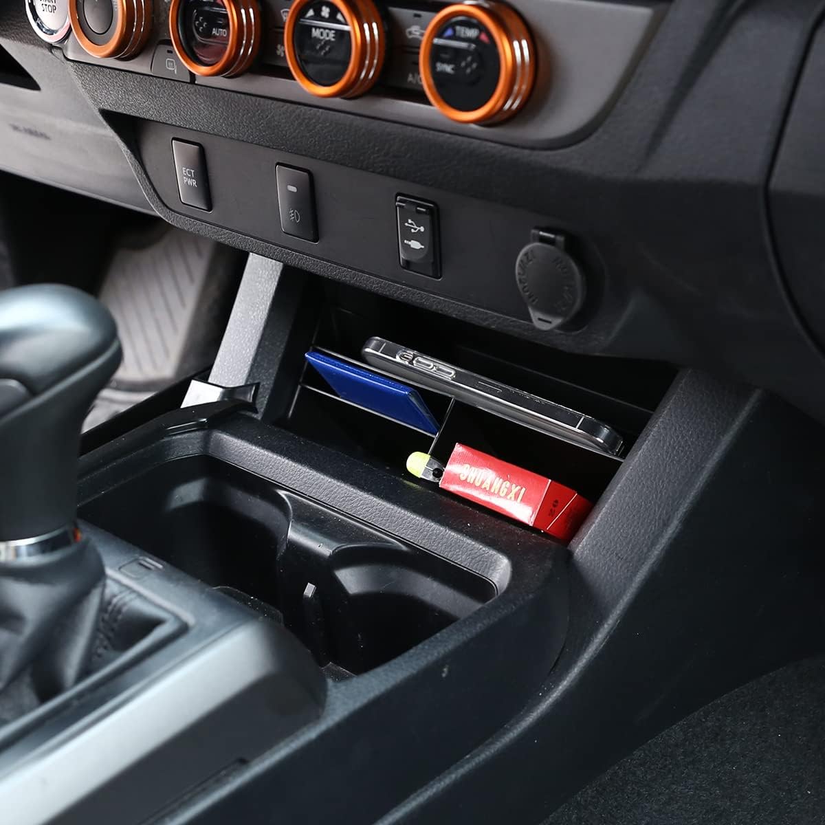 Gear Shift Console Side Tray Organizer for Toyota Tacoma 2016-2023 Central control Gear Shift Console Side Storage Box Container Insert Groove ,Not Fit Wireless Charger Version