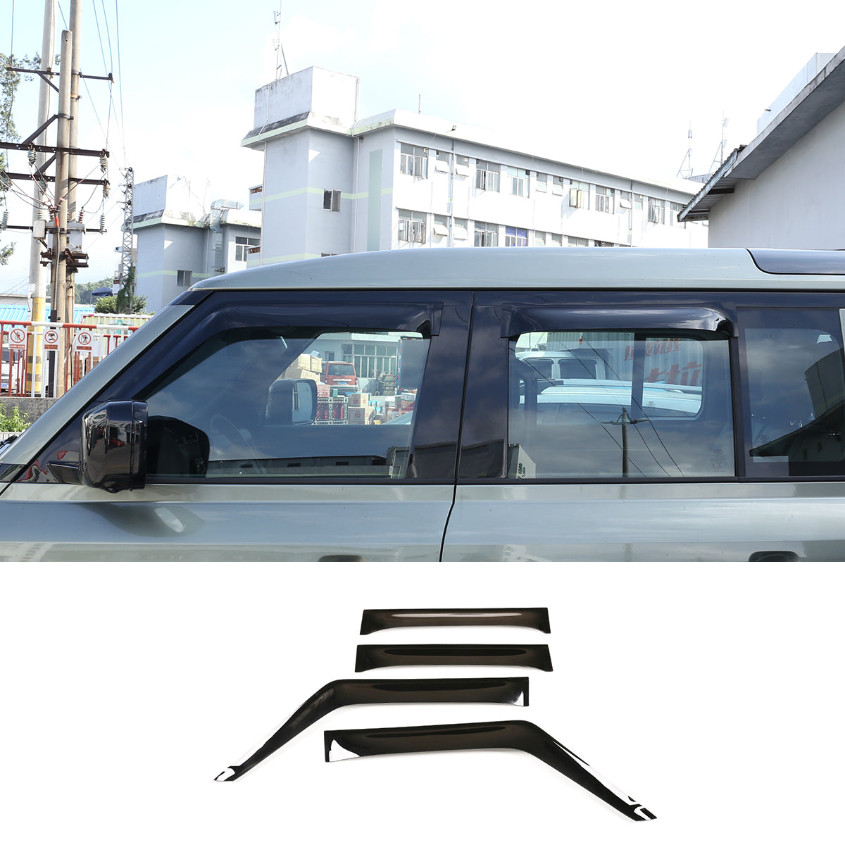 4pcs Original Window Visors Compatible with Land Rover Defender 2020-2026 Extra Durable Tape-on, UV Protection Rain Guard, Dark Smoke, In-Channel Style, Original Vent Wind Deflector