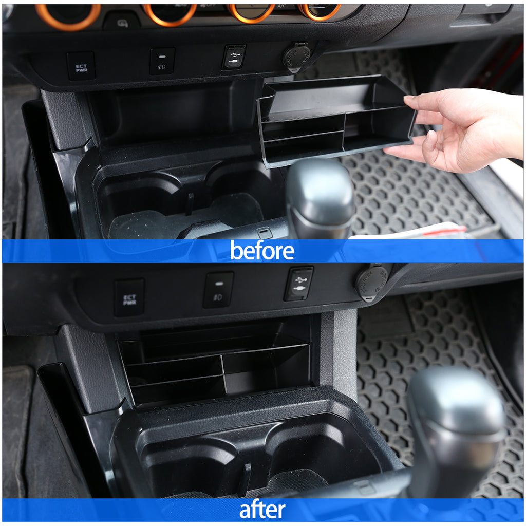 Gear Shift Console Side Tray Organizer for Toyota Tacoma 2016-2023 Central control Gear Shift Console Side Storage Box Container Insert Groove ,Not Fit Wireless Charger Version