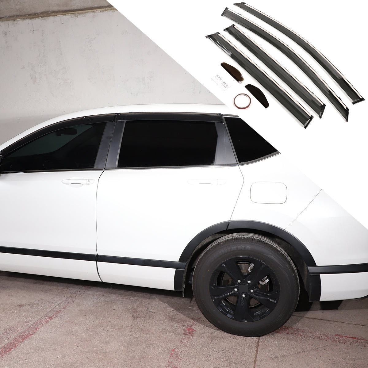 4pcs Original Window Visors Compatible with Honda CR-V 2017–2019 Extra Durable Tape-on, UV Protection Rain Guard, Dark Smoke, In-Channel Style, Original Vent Wind Deflector