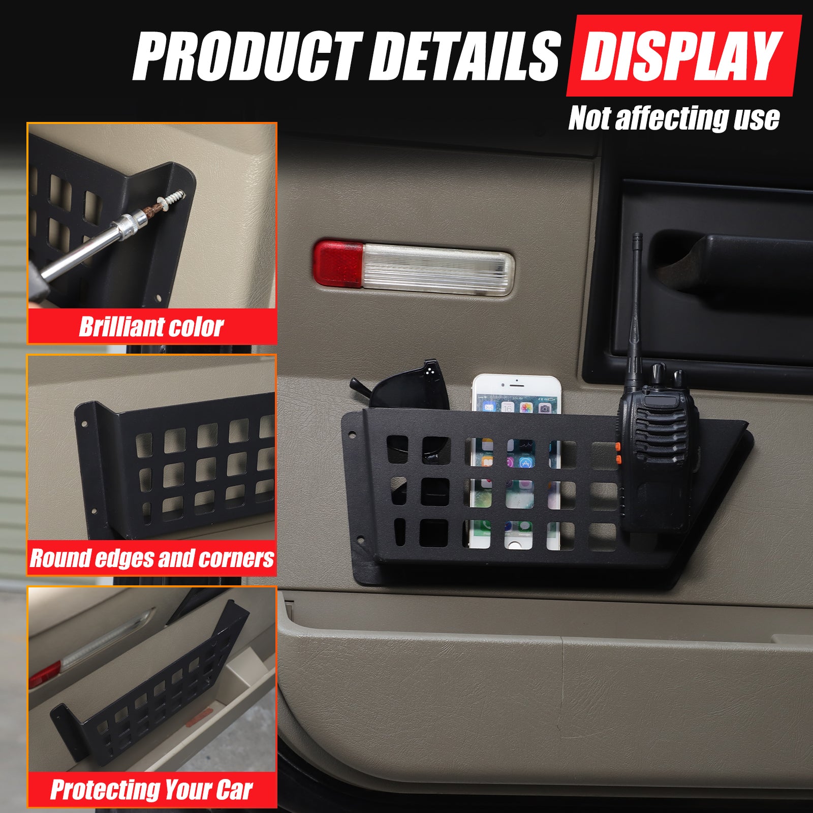 Aluminum Alloy Front Door Storage Pockets Box Compatible with Toyota Tacoma 2016-2023, Modern Style Car Organizer