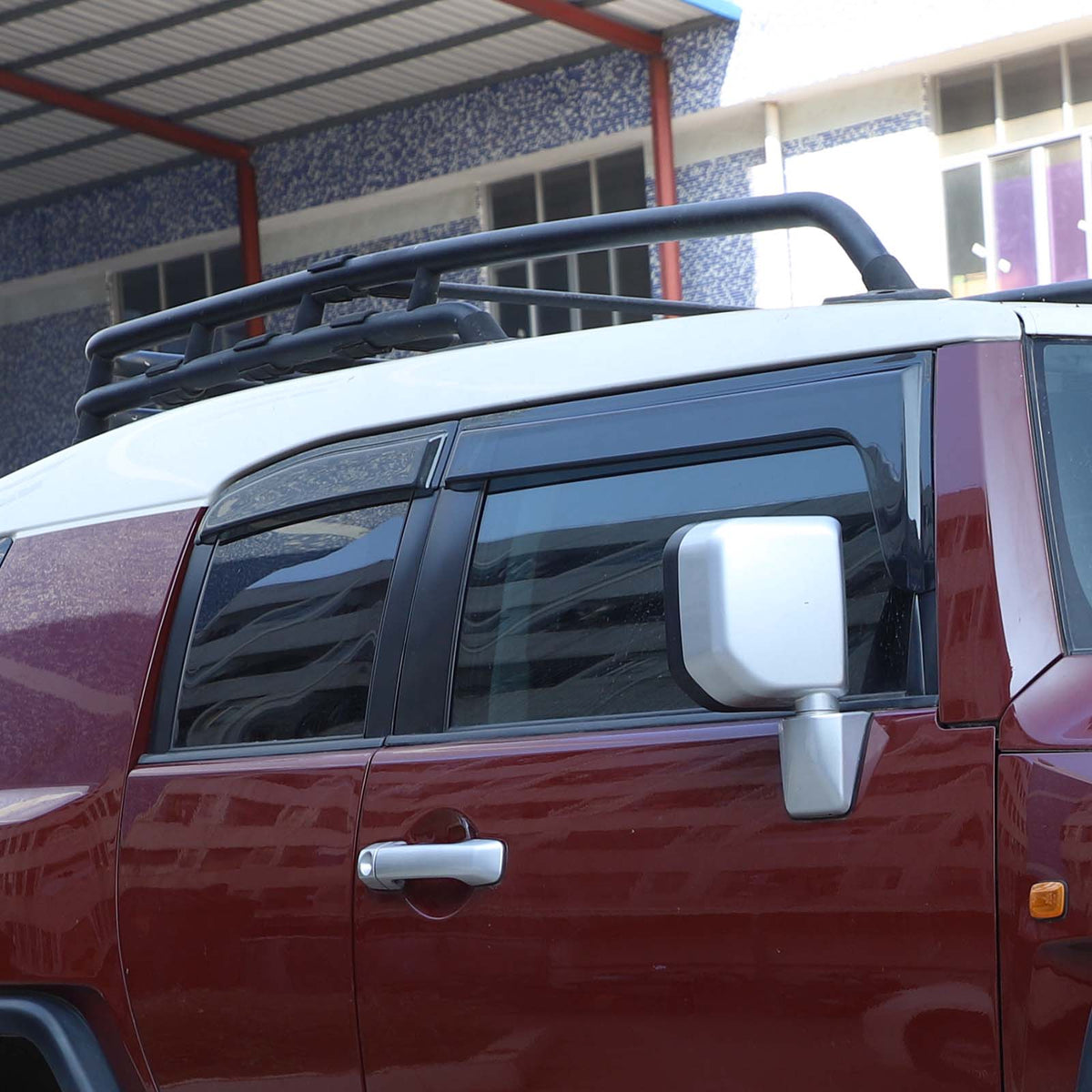 4pcs Original Window Visors Compatible with Toyota FJ Cruiser Extra Durable Tape-on, UV Protection Rain Guard, Dark Smoke, In-Channel Style, Original Vent Wind Deflector
