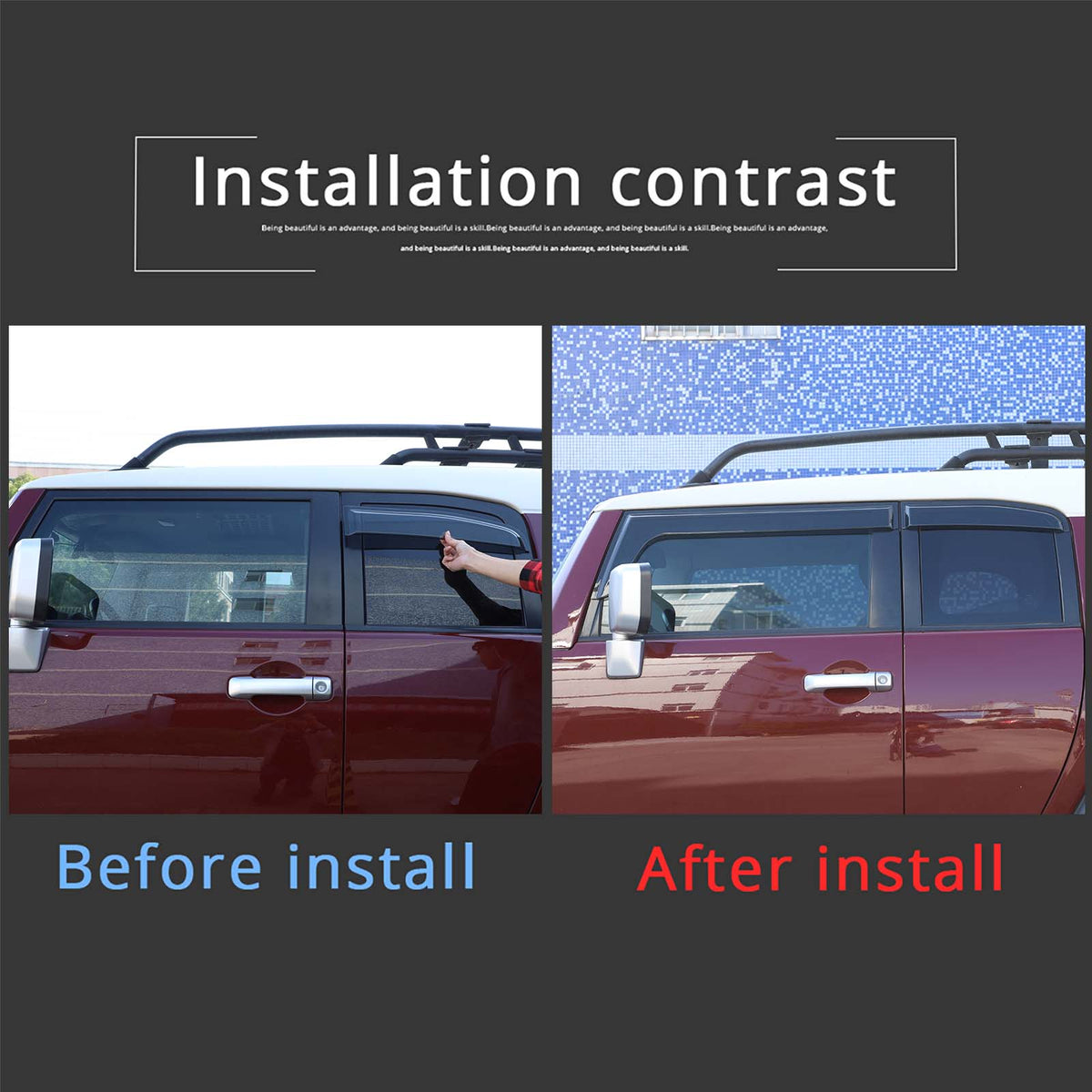 4pcs Original Window Visors Compatible with Toyota FJ Cruiser Extra Durable Tape-on, UV Protection Rain Guard, Dark Smoke, In-Channel Style, Original Vent Wind Deflector