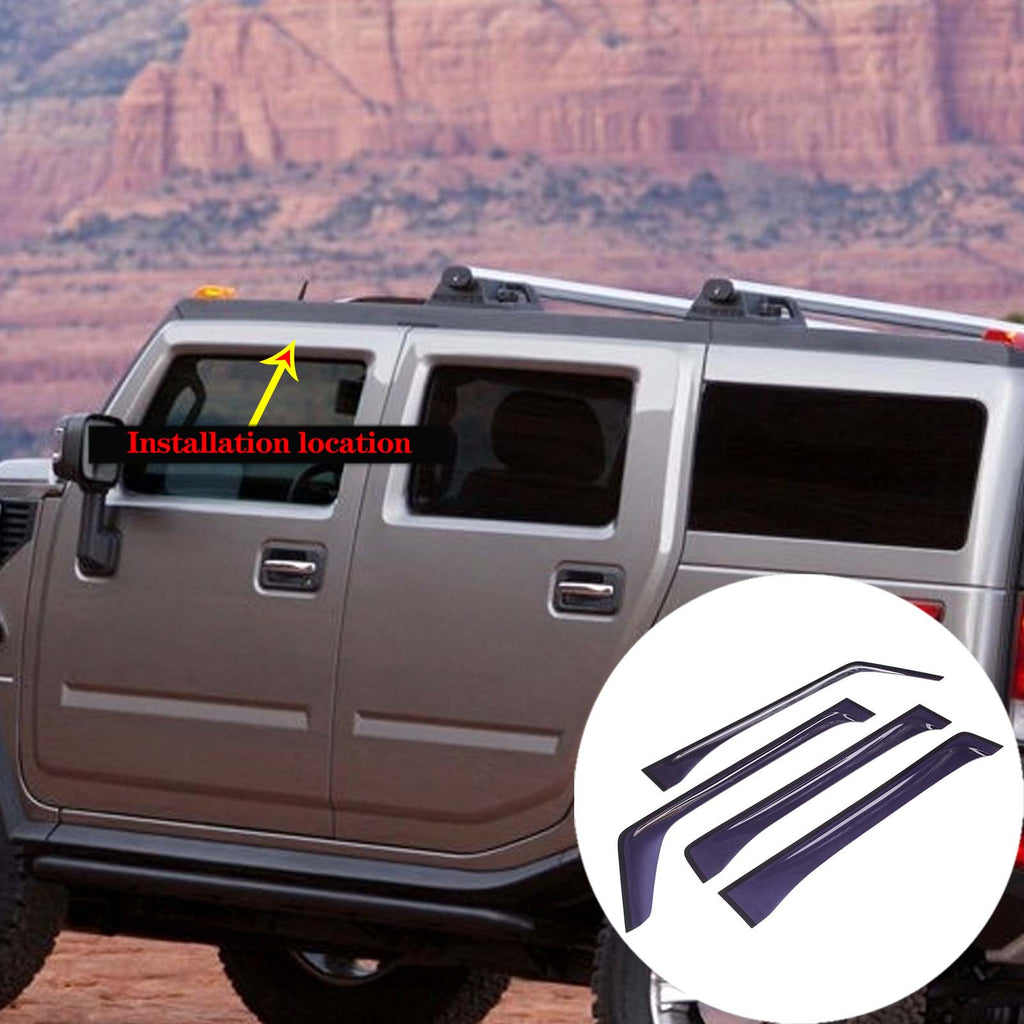 4pcs Original Window Visors Compatible with Hummer H2 Extra Durable Tape-on, UV Protection Rain Guard, Dark Smoke, In-Channel Style, Original Vent Wind Deflector