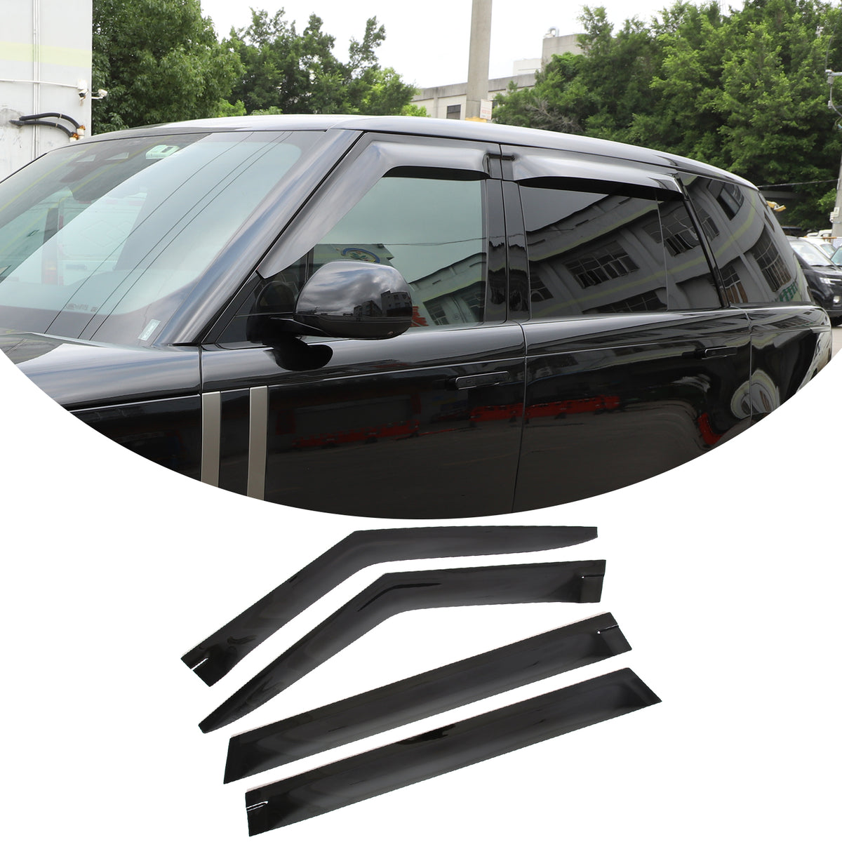 4pcs Original Window Visors Compatible with Land Rover Range Rover 2023+ Extra Durable Tape-on, UV Protection Rain Guard, Dark Smoke, In-Channel Style, Original Vent Wind Deflector (Fits Long-Wheelbase/7-Seater Stretch Models)