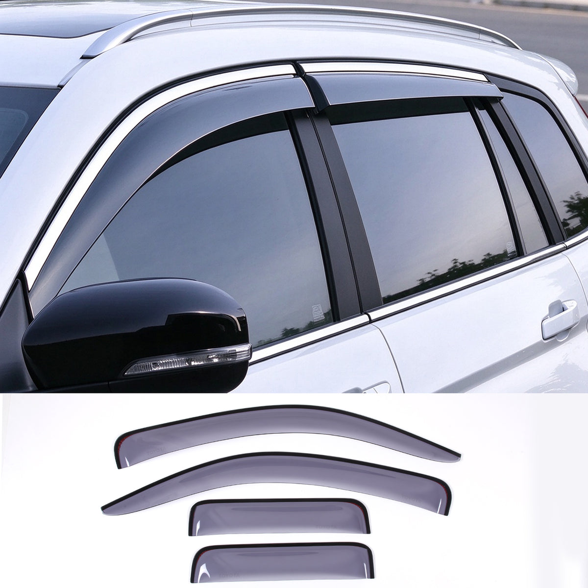 4pcs Original Window Visors Compatible with Toyota Tacuma 2016-2022 Extra Durable Tape-on, UV Protection Rain Guard, Dark Smoke, In-Channel Style, Original Vent Wind Deflector