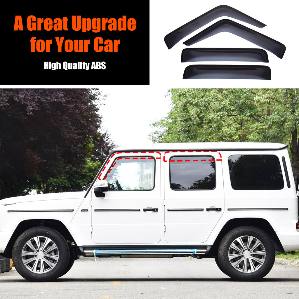 4pcs Original Window Visors Compatible with Mercedes-Benz G-Class 2019-2026 Extra Durable Tape-on, UV Protection Rain Guard, Dark Smoke, In-Channel Style, Original Vent Wind Deflector