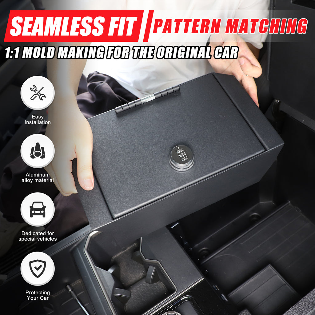 Car Center Console Lock Safe Box Armrest Storage Compatible with Toyota Tundra 2022-2026 Center Console Lock Box Armrest Security Organizer Tray Vault with 3 Digit Combo Password Insert Accessories