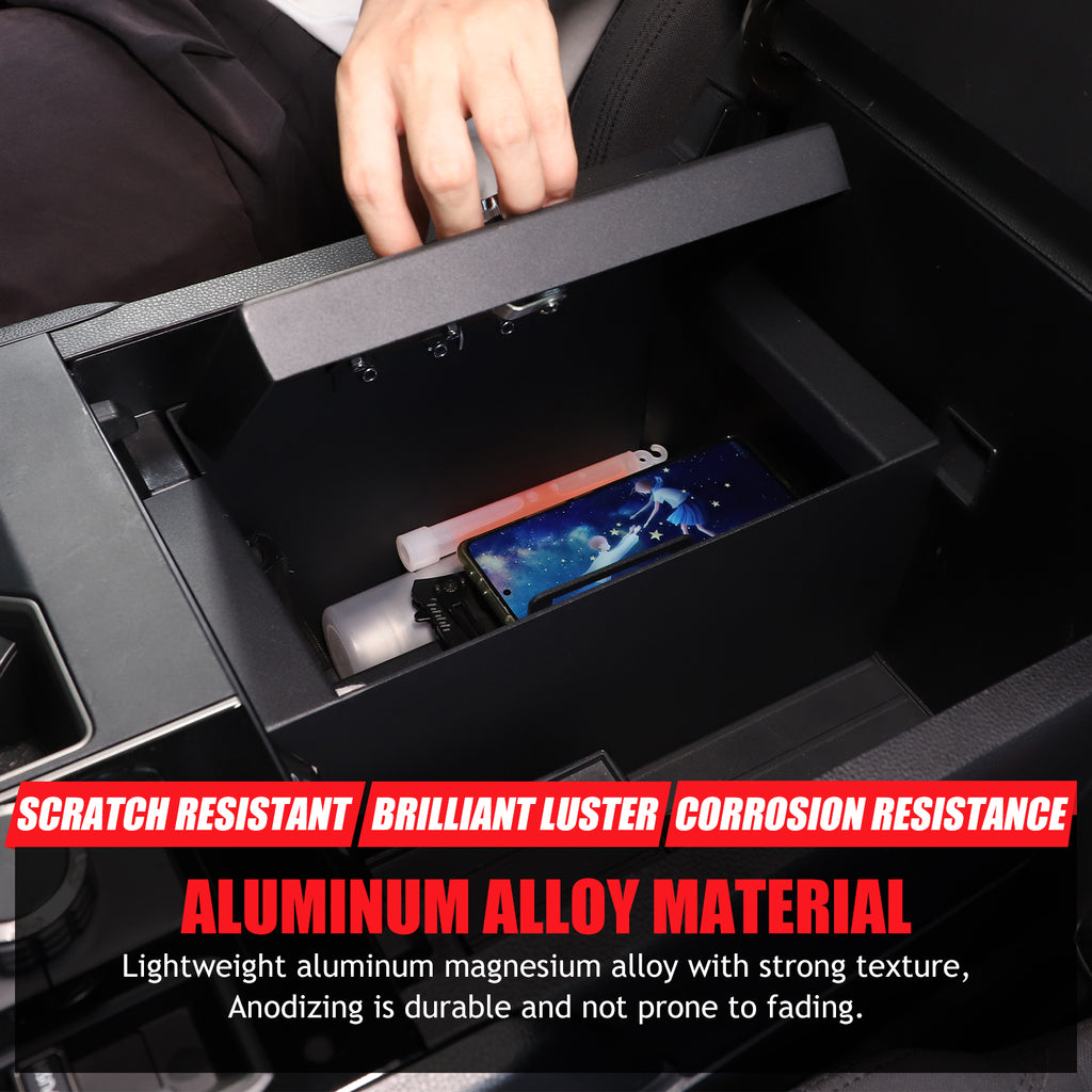 Car Center Console Lock Safe Box Armrest Storage Compatible with Toyota Tundra 2022-2026 Center Console Lock Box Armrest Security Organizer Tray Vault with 3 Digit Combo Password Insert Accessories