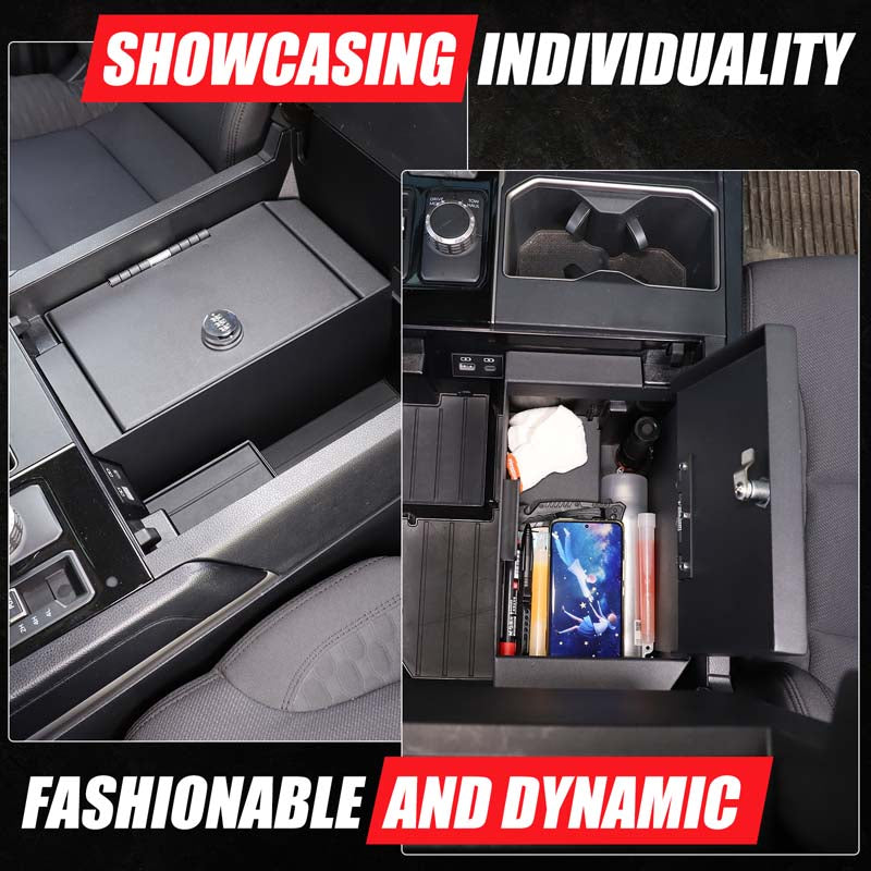 Car Center Console Lock Safe Box Armrest Storage Compatible with Toyota Tundra 2022-2026 Center Console Lock Box Armrest Security Organizer Tray Vault with 3 Digit Combo Password Insert Accessories