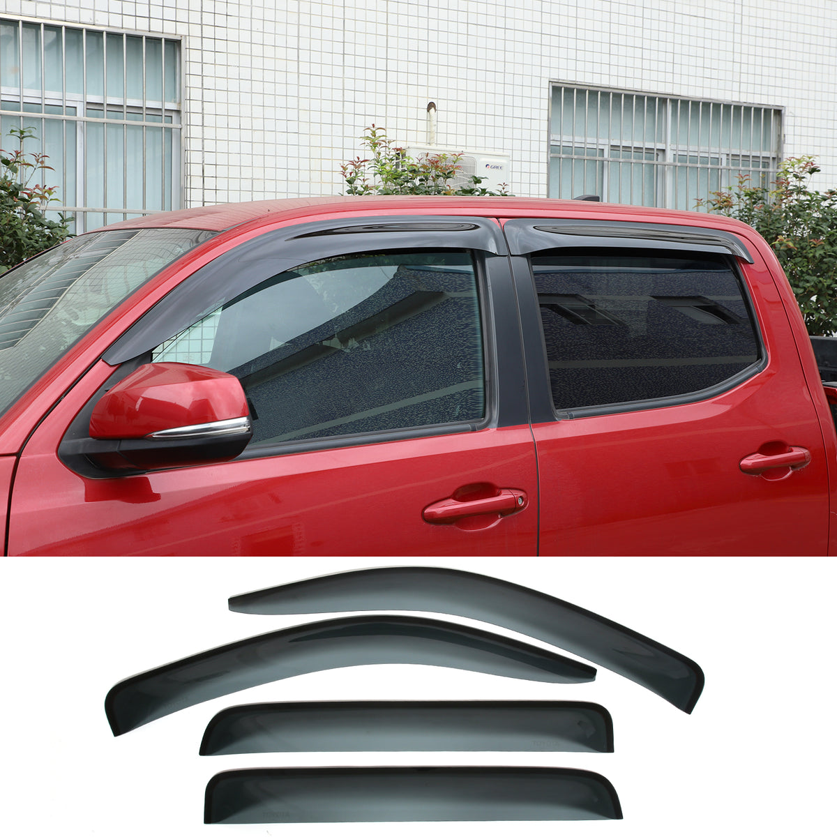 4pcs Original Window Visors Compatible with Toyota Tacuma 2016-2022 Extra Durable Tape-on, UV Protection Rain Guard, Dark Smoke, In-Channel Style, Original Vent Wind Deflector