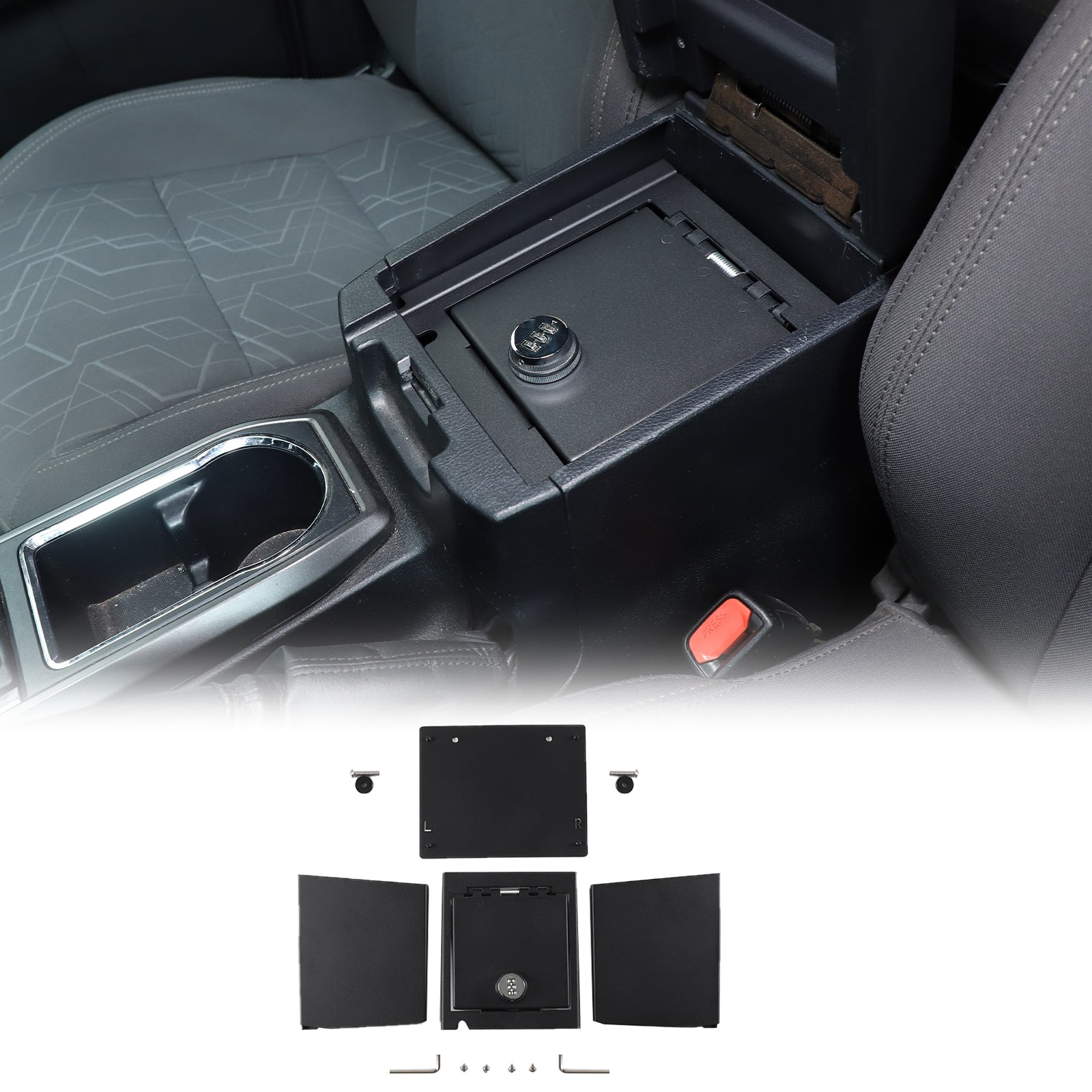 Center Console Safe Storage Box Compatible with Toyota Tacoma 2016-2022, Armrest Box Password Lock Safe Box with 3 Digit Combo Password Insert Accessories