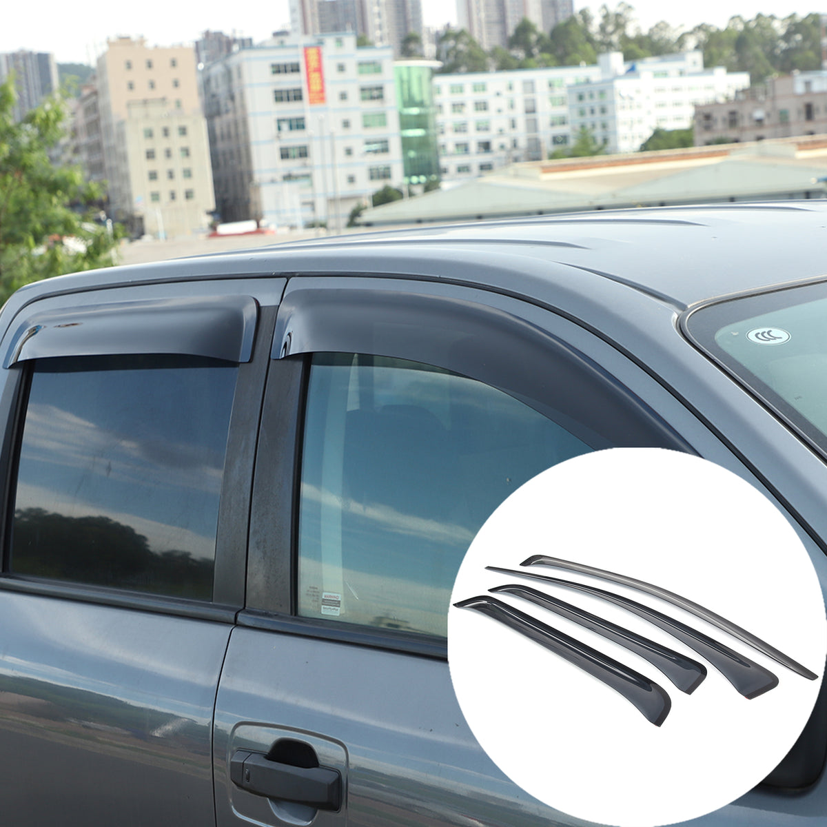 4pcs Original Window Visors Compatible with Nissan Titan (4-door) 2016-2023 Extra Durable Tape-on, UV Protection Rain Guard, Dark Smoke, In-Channel Style, Original Vent Wind Deflector