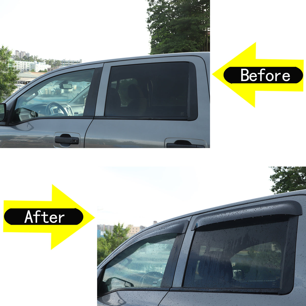 4pcs Original Window Visors Compatible with Nissan Titan (4-door) 2016-2023 Extra Durable Tape-on, UV Protection Rain Guard, Dark Smoke, In-Channel Style, Original Vent Wind Deflector