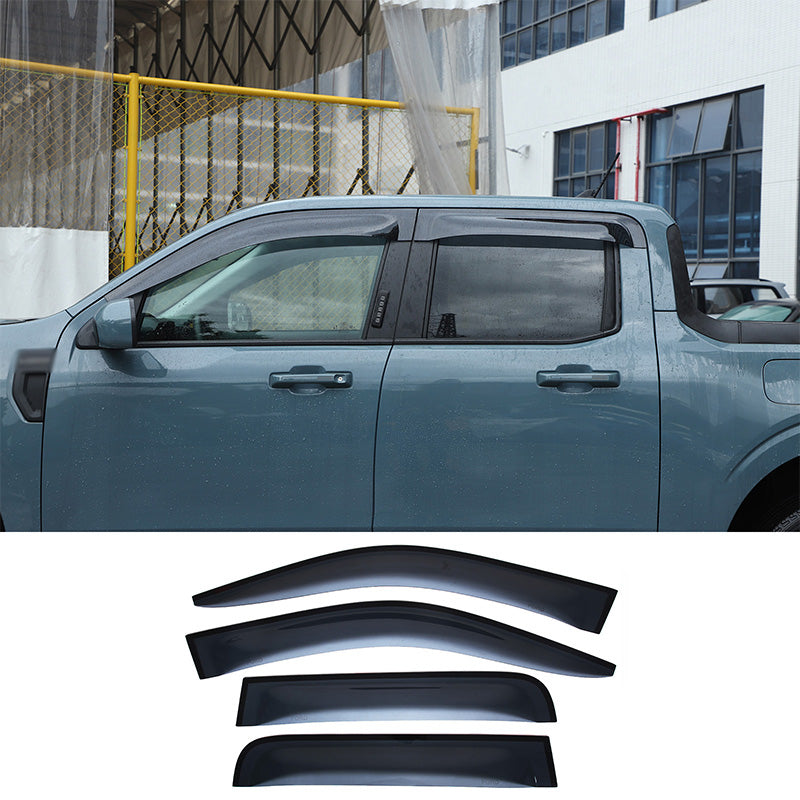 4pcs Original Window Visors Compatible with 2022-2023 Ford Maverick Extra Durable Tape-on, UV Protection Rain Guard, Dark Smoke, In-Channel Style, Original Vent Wind Deflector
