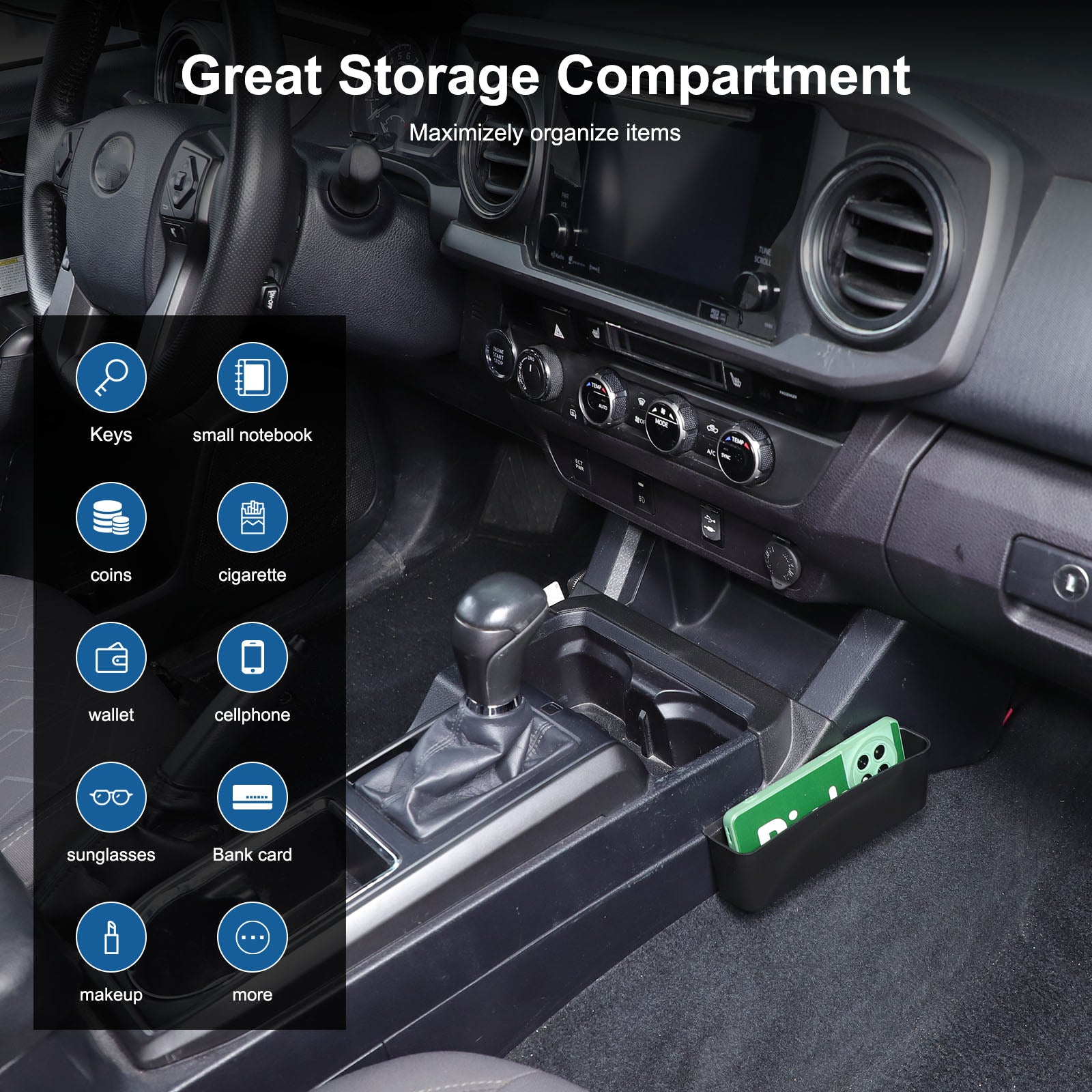 Center Console Gear Shift Storage Box Compatible with Toyota Tacoma 2016-2023 Gear Shift Organizer Tray Accessories, Not Fit Manual Transmission