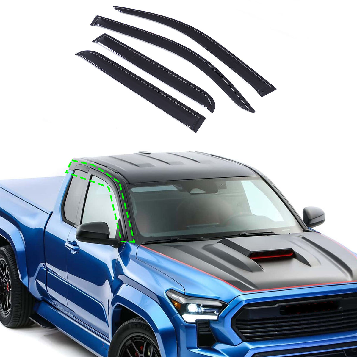 4pcs Original Window Visors Compatible with  Toyota Tacuma 2024+ Extra Durable Tape-on, UV Protection Rain Guard, Dark Smoke, In-Channel Style, Original Vent Wind Deflector