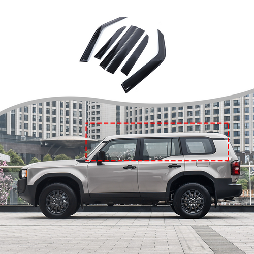 4pcs Original Window Visors Compatible with 2024+ Toyota Prado / Lexus GX Extra Durable Tape-on, UV Protection Rain Guard, Dark Smoke, In-Channel Style, Original Vent Wind Deflector