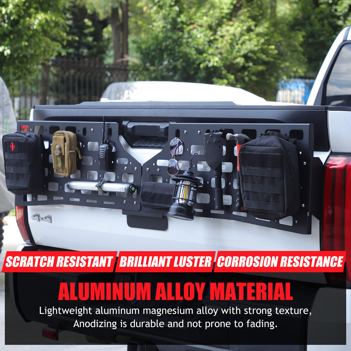 Car Tailgate Molle Panel Compatible with Toyota Tundra 2022-2026, Rear Door Cargo Organizer Tailgate Storage Panel Outside Luggage Rack Accessories