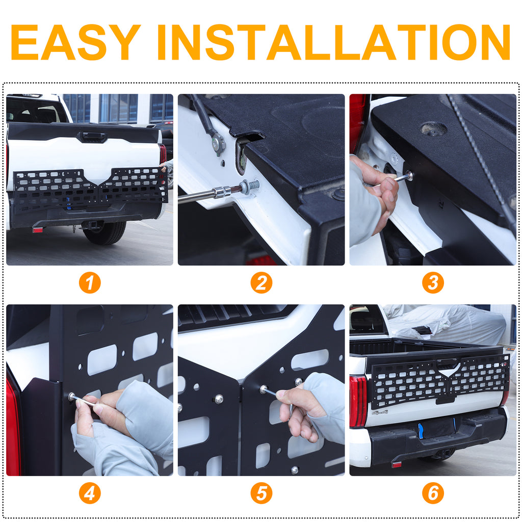 Car Tailgate Molle Panel Compatible with Toyota Tundra 2022-2026, Rear Door Cargo Organizer Tailgate Storage Panel Outside Luggage Rack Accessories