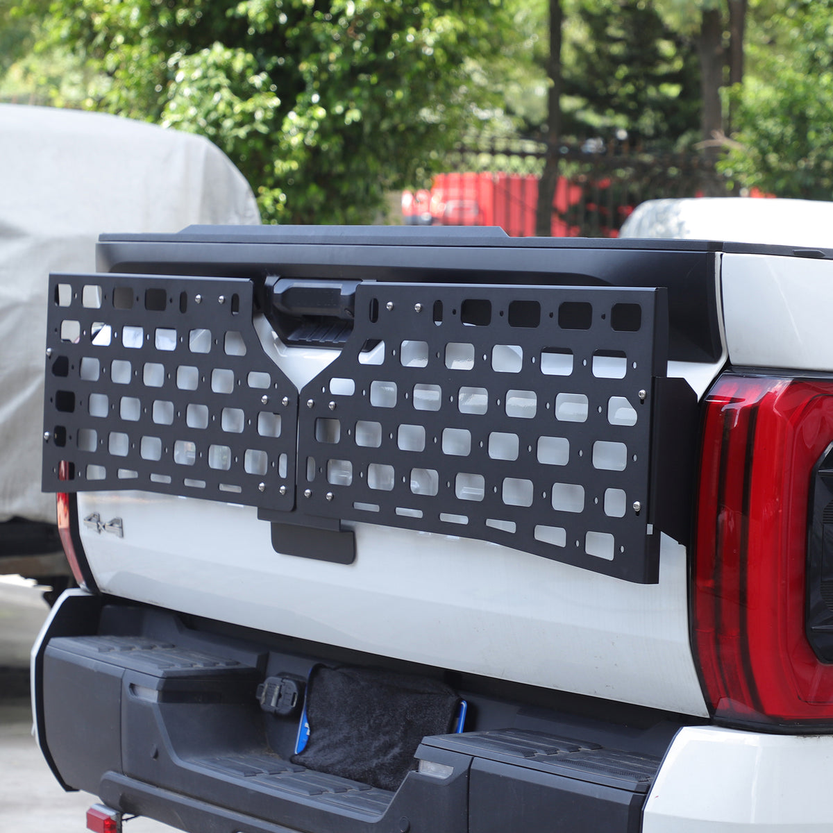 Car Tailgate Molle Panel Compatible with Toyota Tundra 2022-2026, Rear Door Cargo Organizer Tailgate Storage Panel Outside Luggage Rack Accessories