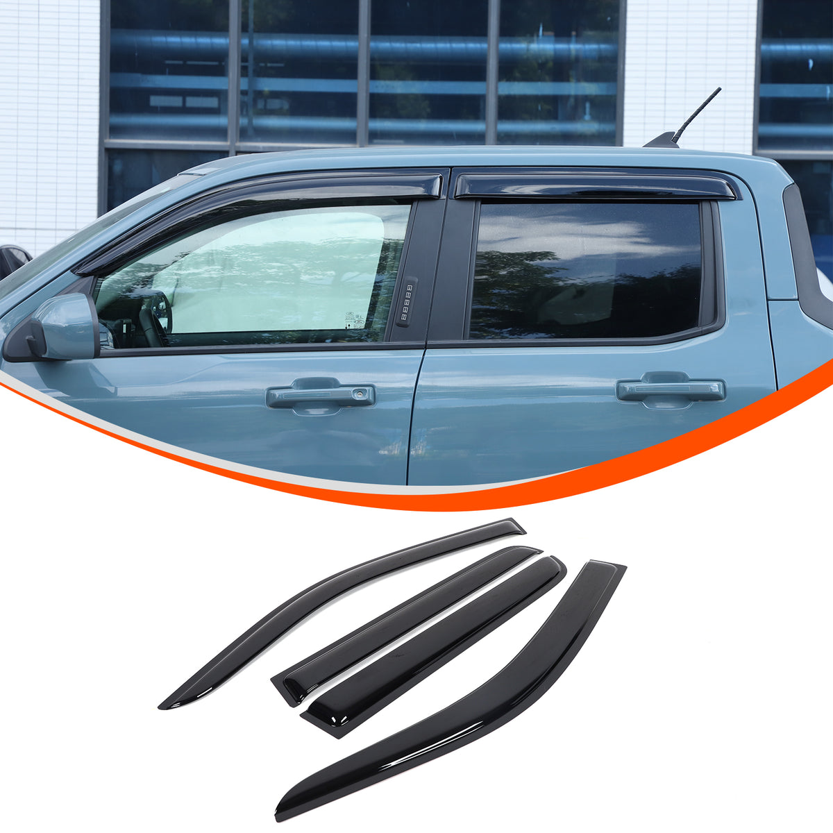 4pcs Original Window Visors Compatible with 2022-2023 Ford Maverick Extra Durable Tape-on, UV Protection Rain Guard, Dark Smoke, In-Channel Style, Original Vent Wind Deflector