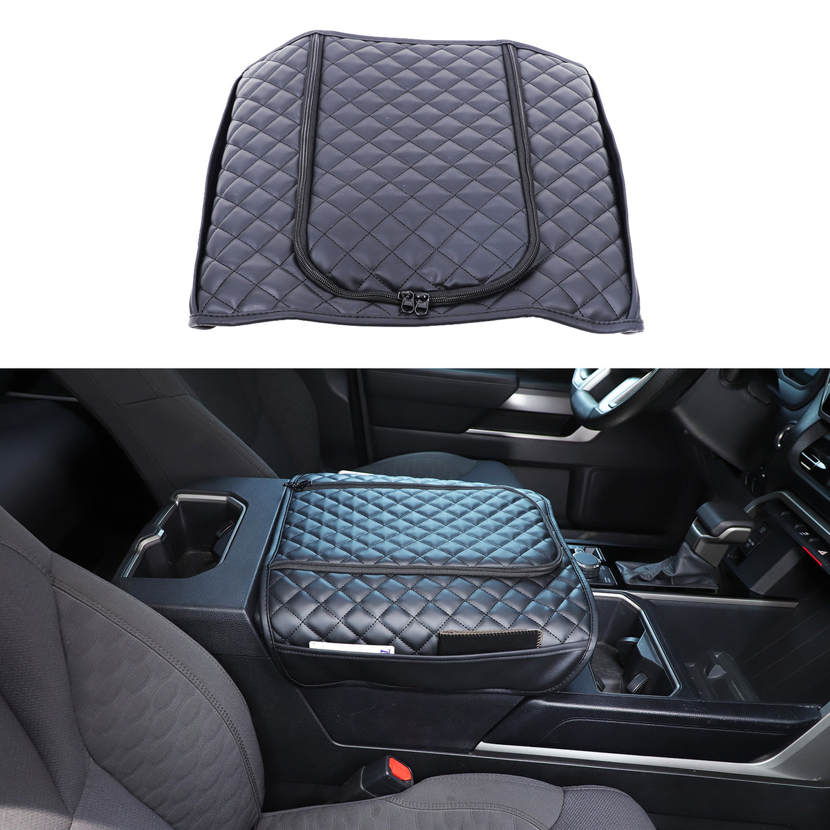 Center Console Armrest Cover Compatible with Toyota Tundra/Sequoia 2022-2026, Leather Middle Arm Rest Seat Box Cover With Pocket/Zipper