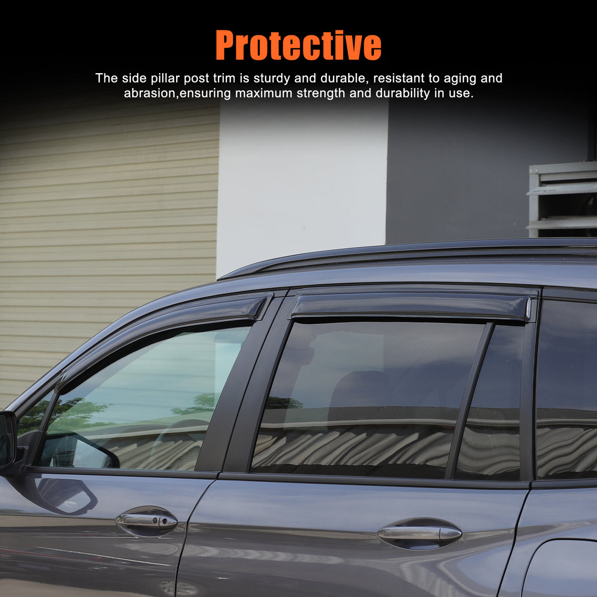 4pcs Original Window Visors Compatible with 2016–2022 Honda Pilot Extra Durable Tape-on, UV Protection Rain Guard, Dark Smoke, In-Channel Style, Original Vent Wind Deflector