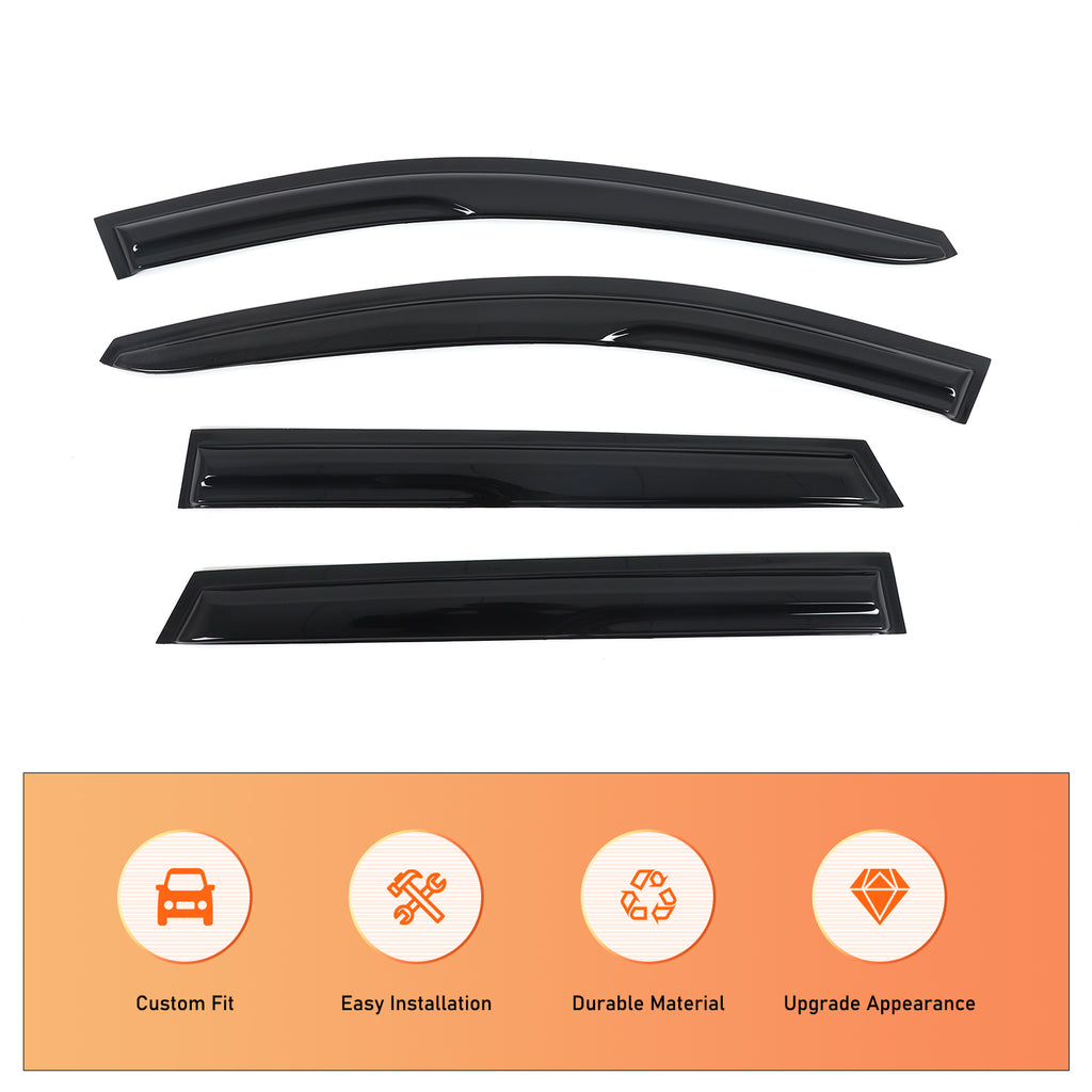4pcs Original Window Visors Compatible with 2008–2009 Pontiac G8/Horton VE Extra Durable Tape-on, UV Protection Rain Guard, Dark Smoke, In-Channel Style, Original Vent Wind Deflector