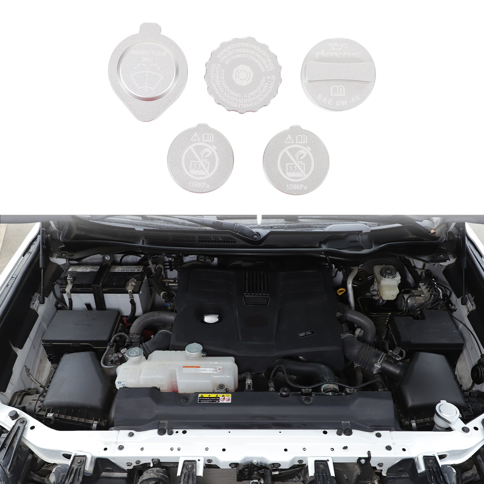 Car Engine Oil Filler Caps Set Compatible with Toyota Tundra 2022-2026 Engine Oil Cap Brake Fluid Cap Wiper Washer Cap Radiator Cap Cover Windshield Wiper Switch Cover Trim Kit Accessories