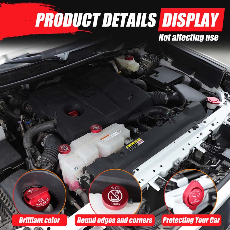 Car Engine Oil Filler Caps Set Compatible with Toyota Tundra 2022-2026 Engine Oil Cap Brake Fluid Cap Wiper Washer Cap Radiator Cap Cover Windshield Wiper Switch Cover Trim Kit Accessories