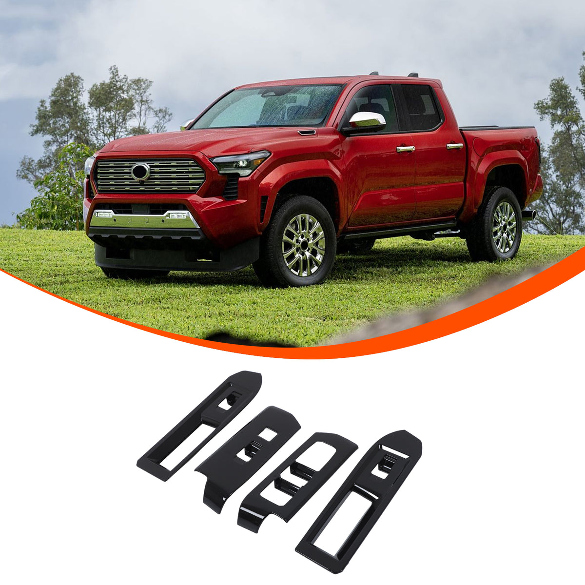 Car Door Window Glass Lift Button Panel Trim Cover Compatible with Toyota Tacoma 2024-2026 Front and Rear 4Pcs Doors Armrest Window Control Power Switch Decorative Frame Sticker Accessories