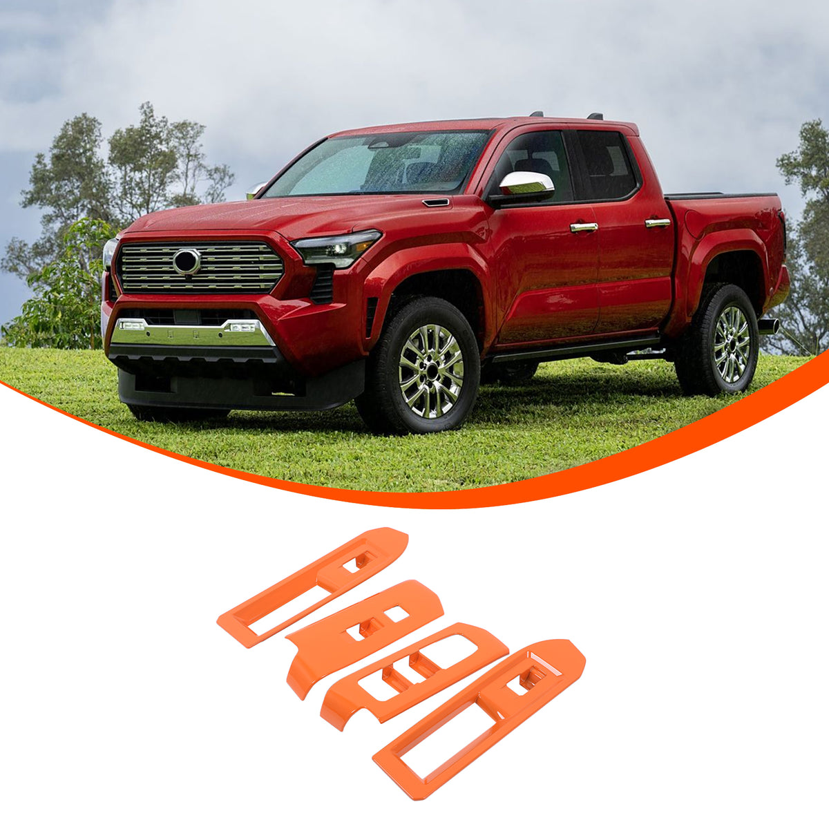 Car Door Window Glass Lift Button Panel Trim Cover Compatible with Toyota Tacoma 2024-2026 Front and Rear 4Pcs Doors Armrest Window Control Power Switch Decorative Frame Sticker Accessories