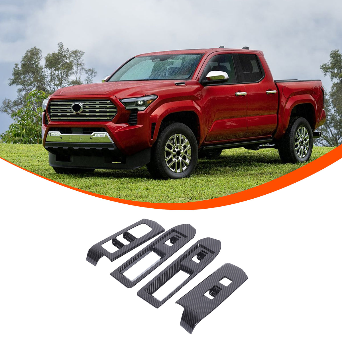 Car Door Window Glass Lift Button Panel Trim Cover Compatible with Toyota Tacoma 2024-2026 Front and Rear 4Pcs Doors Armrest Window Control Power Switch Decorative Frame Sticker Accessories