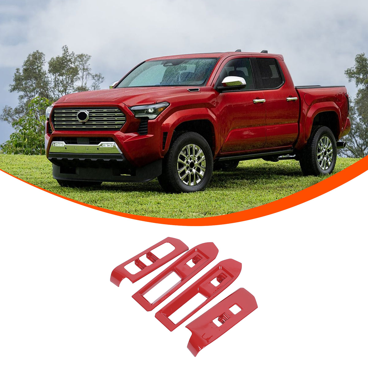 Car Door Window Glass Lift Button Panel Trim Cover Compatible with Toyota Tacoma 2024-2026 Front and Rear 4Pcs Doors Armrest Window Control Power Switch Decorative Frame Sticker Accessories