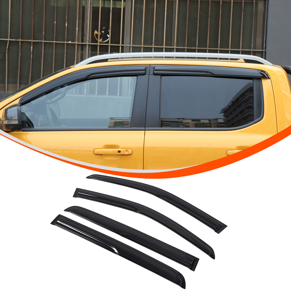 4pcs Original Window Visors Compatible with 2016–2022 Ford Ranger Extra Durable Tape-on, UV Protection Rain Guard, Dark Smoke, In-Channel Style, Original Vent Wind Deflector