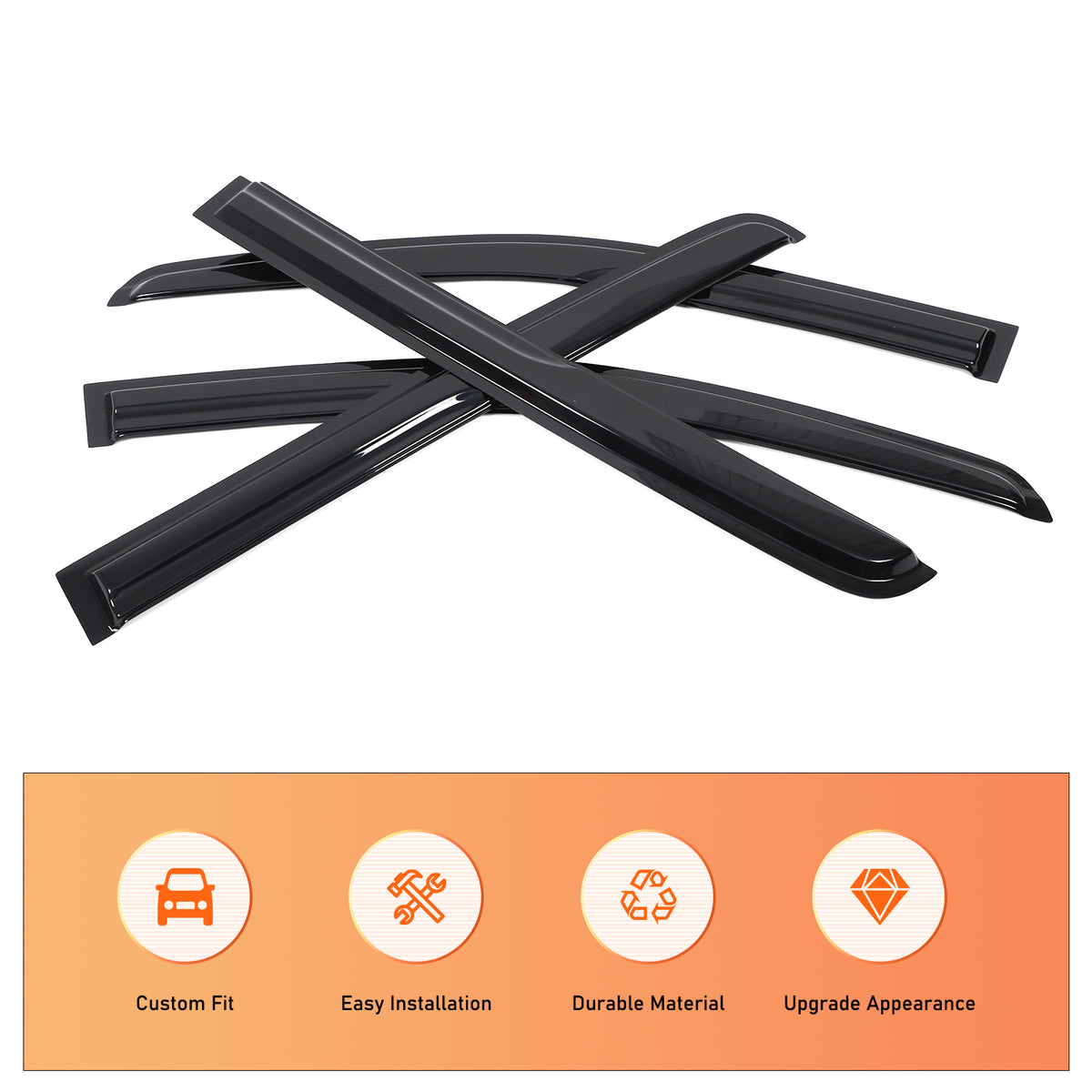 4pcs Original Window Visors Compatible with 2016–2022 Ford Ranger Extra Durable Tape-on, UV Protection Rain Guard, Dark Smoke, In-Channel Style, Original Vent Wind Deflector