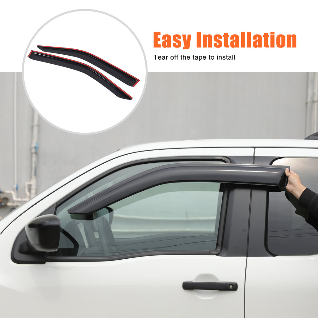 4pcs Original Window Visors Compatible with 2022+ Nissan Frontier Extra Durable Tape-on, UV Protection Rain Guard, Dark Smoke, In-Channel Style, Original Vent Wind Deflector