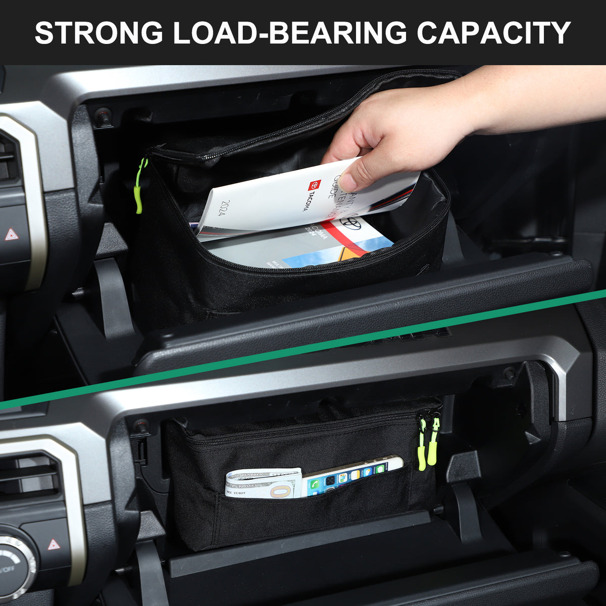 Car Glove Box Organizer Compatible with Toyota Tacoma 2024 2025 Accessories Passenger Glove Box Pockets Bag