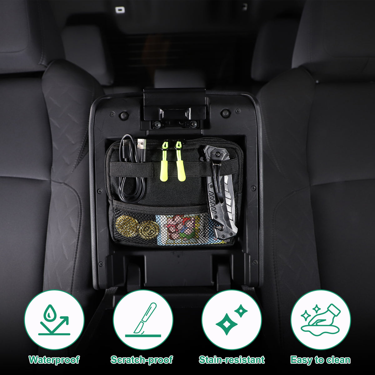 Center Console Hidden Storage Bag Compatible with Toyota Tacoma 2024-2026, Armrest Privacy Insert Box Organizer Bag