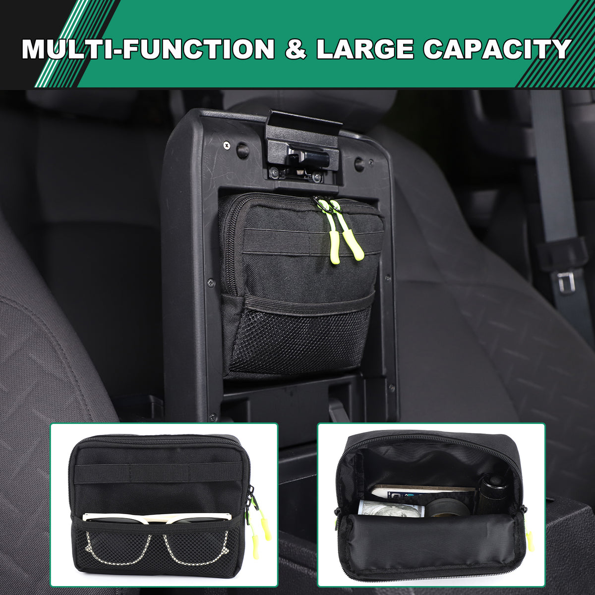 Center Console Hidden Storage Bag Compatible with Toyota Tacoma 2024-2026, Armrest Privacy Insert Box Organizer Bag