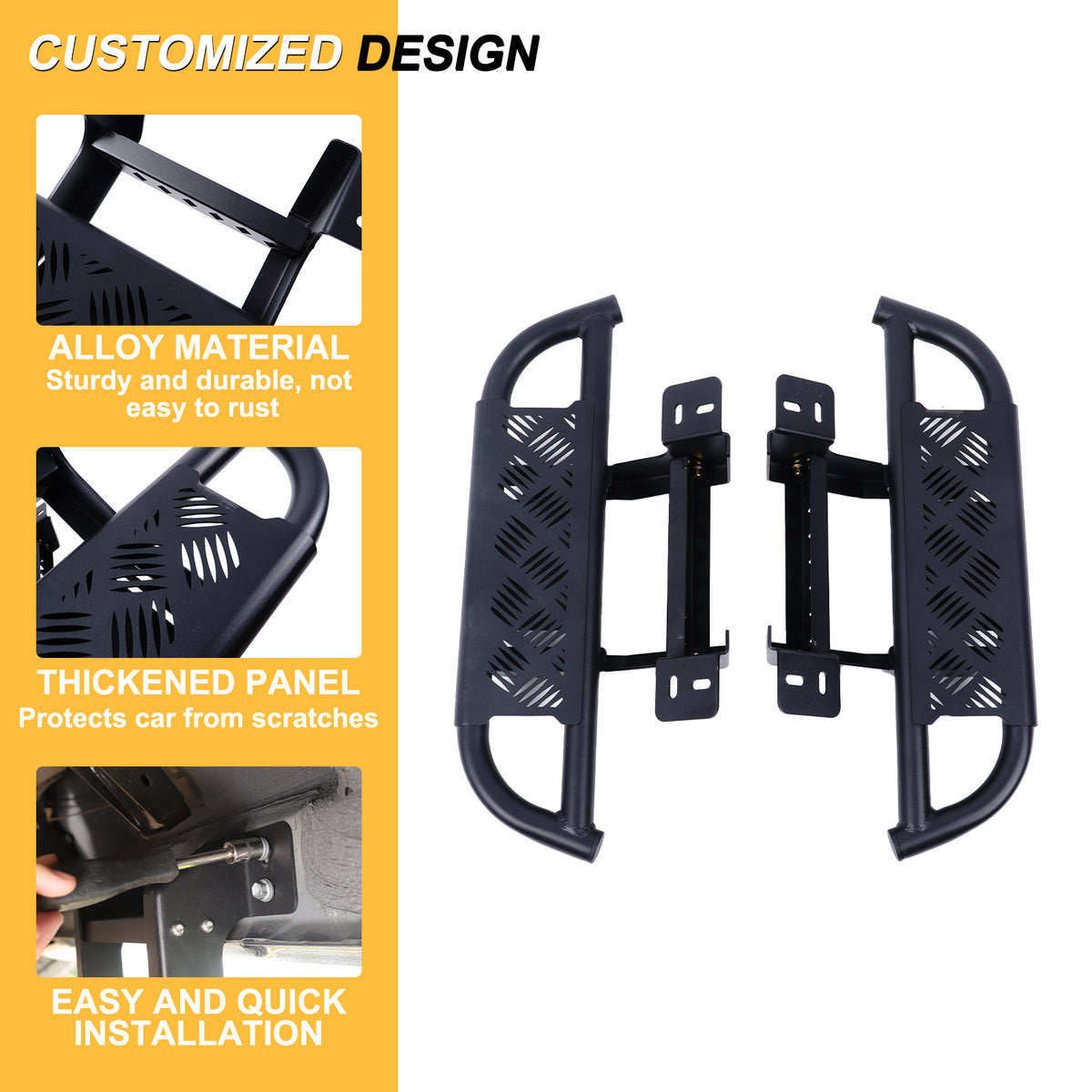 Door Side Steps Running Boards Compatible with Toyota Tacoma 2024 2025 2026, Door Side Step Rails Carbon Steel