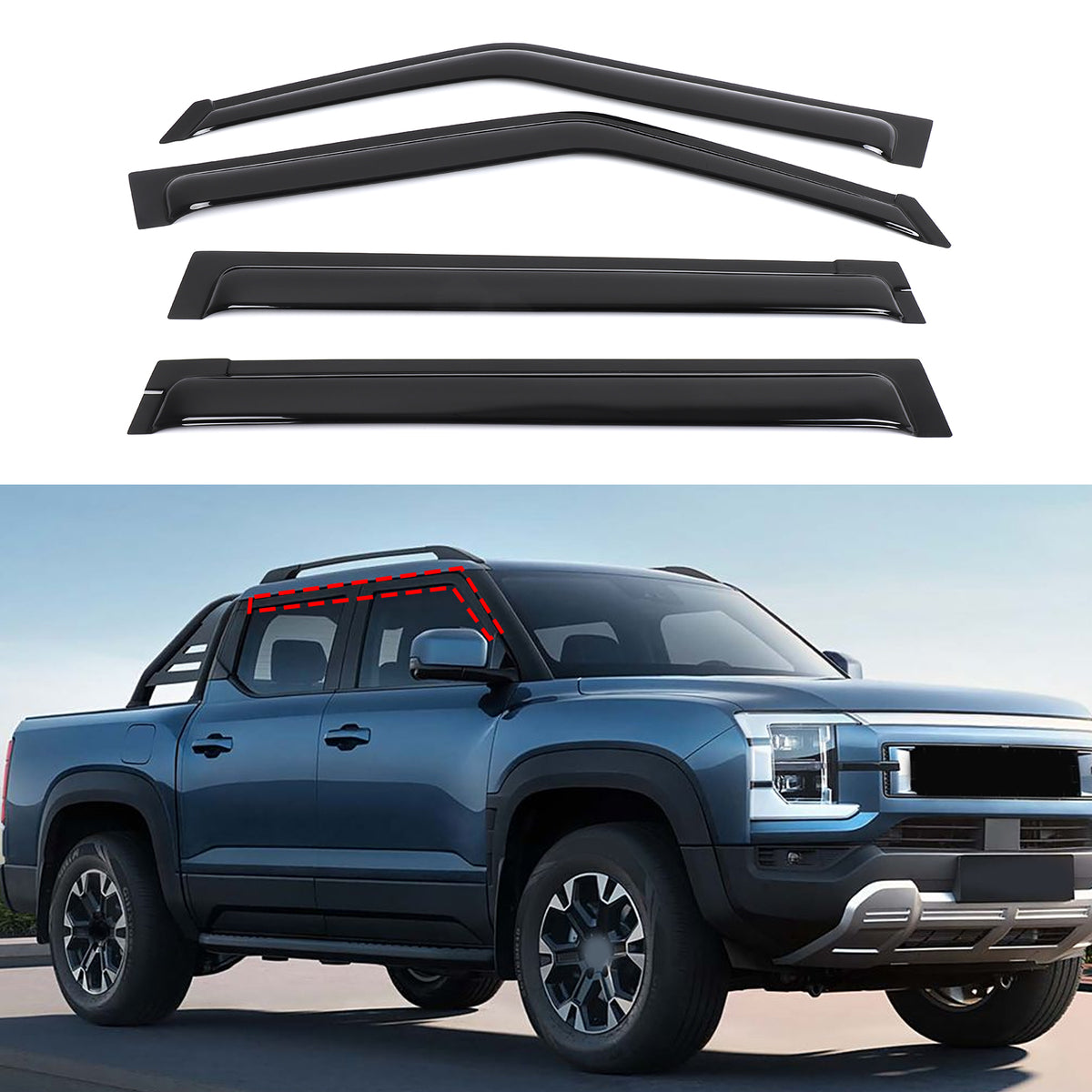 4pcs Original Window Visors Compatible with 2024+ BYD SHARK Extra Durable Tape-on, UV Protection Rain Guard, Dark Smoke, In-Channel Style, Original Vent Wind Deflector