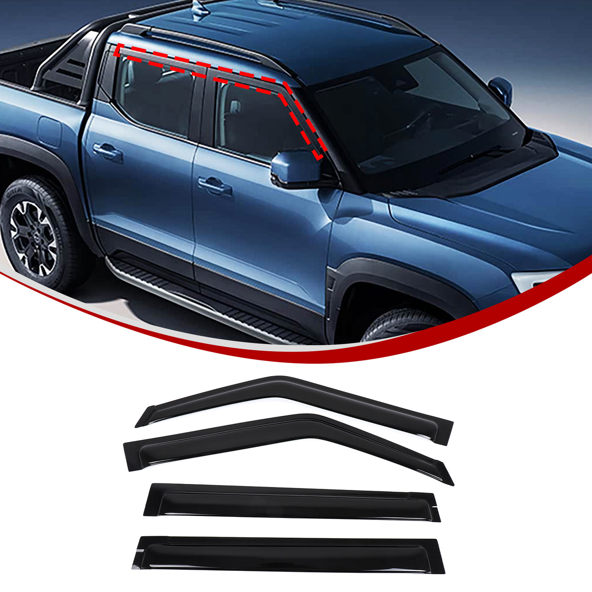 4pcs Original Window Visors Compatible with 2024+ BYD SHARK Extra Durable Tape-on, UV Protection Rain Guard, Dark Smoke, In-Channel Style, Original Vent Wind Deflector