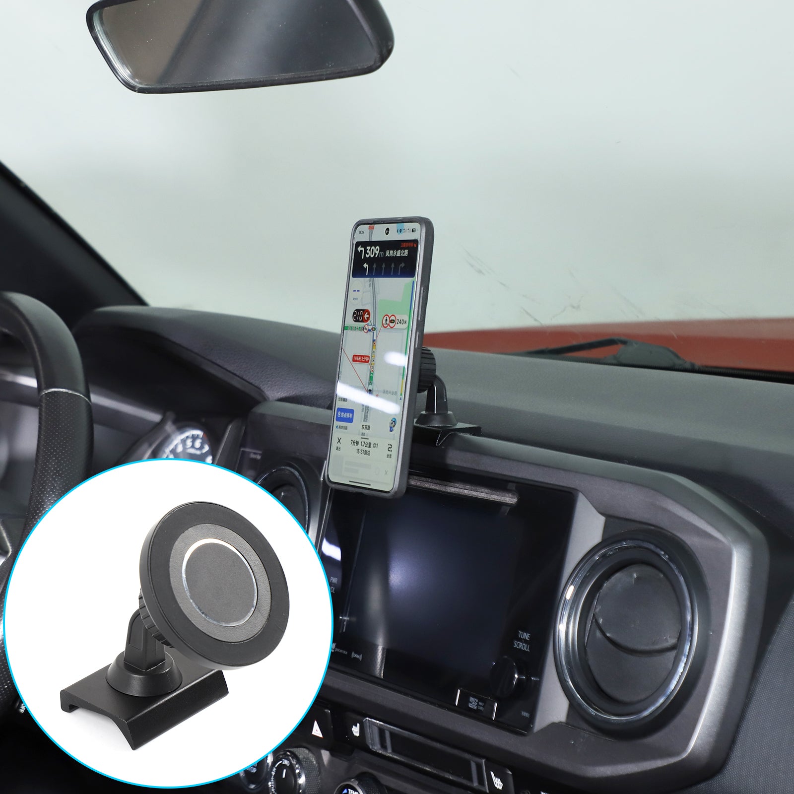 Car Phone Mount Compatible with Toyoa Tacoma 2016-2023 Central Control Navigation Screen Phone Holder Phone Mount with Self-Adhesive Base Accessories