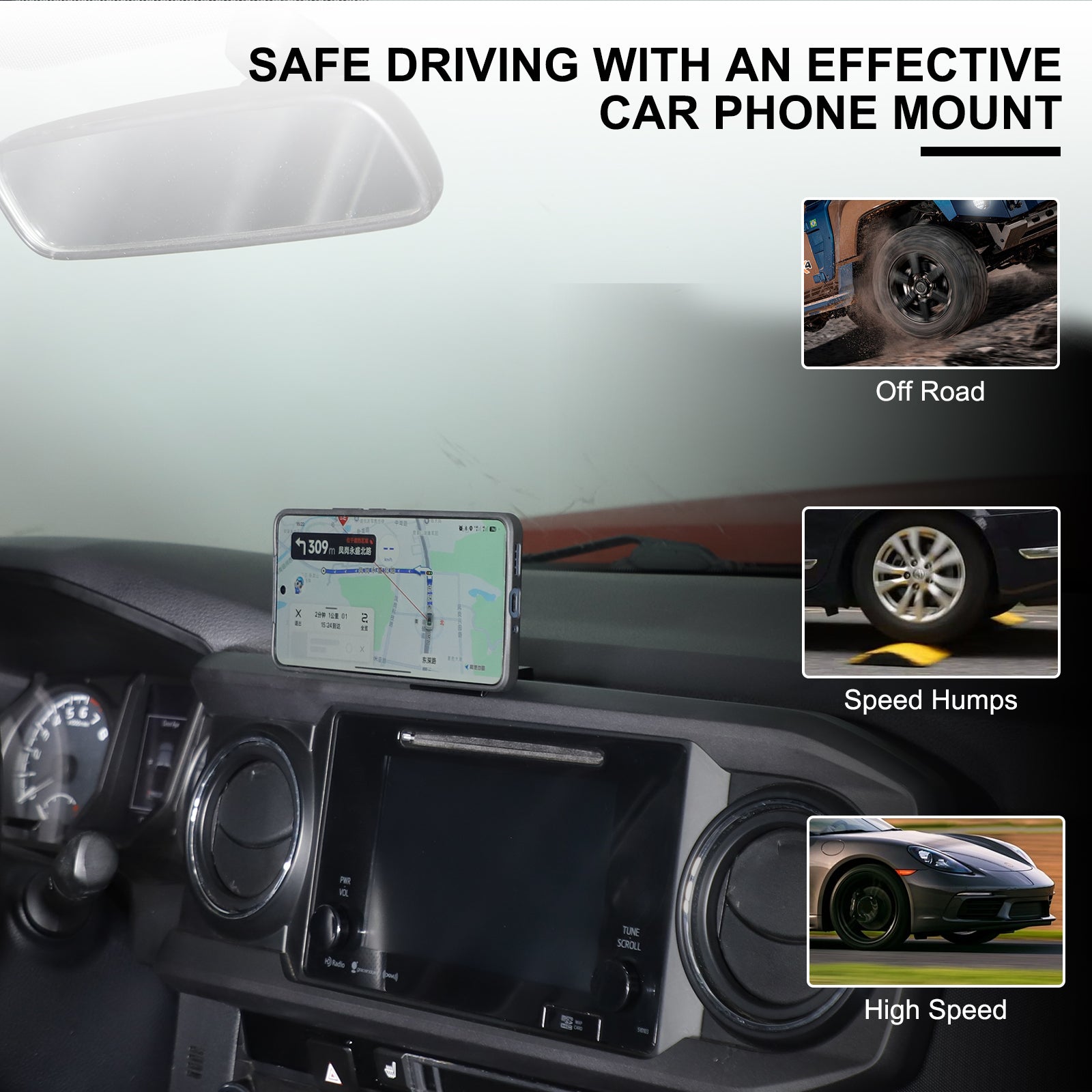 Car Phone Mount Compatible with Toyoa Tacoma 2016-2023 Central Control Navigation Screen Phone Holder Phone Mount with Self-Adhesive Base Accessories