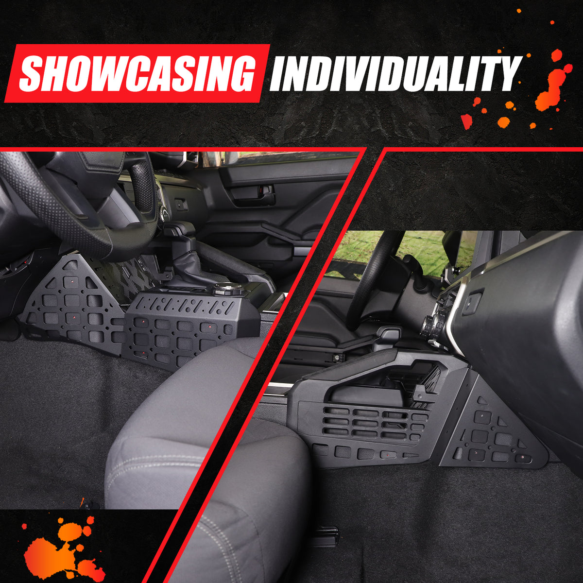 Center Console Side Storage Molle Compatible with Toyota Tacoma 2024 2025 2026 Gear Shifter Side Hanging Organizer Molle, 2Pcs