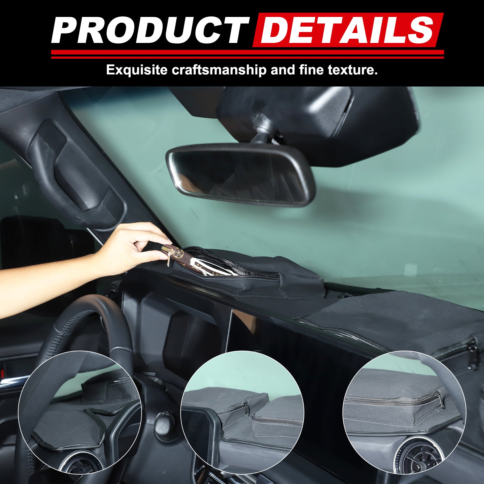 Car Dash Mat Cover Compatible with Toyota Land Cruiser Prado J250 LC250 2024-2026 Car Dashboard Cover Sun Shade Pad Anti-Slip Dash Board Accessories Not Fit HUD Models (Black, With Storage Bag)