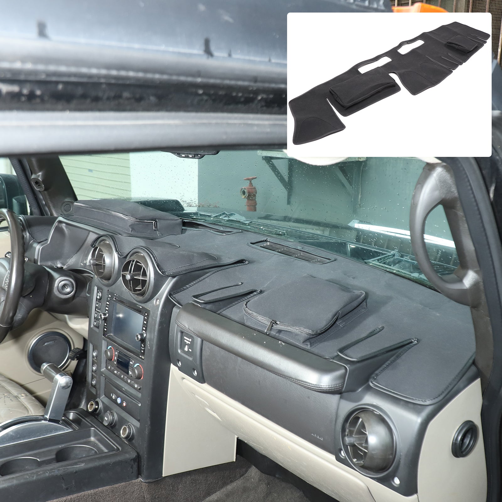 Dash Cover Mat Compatible with Hummer H2 2003-2009, Dashboard Pad Carpet Center Console Sun Shade Cover with Storage Bag, Keeps Your Vehicle Cool